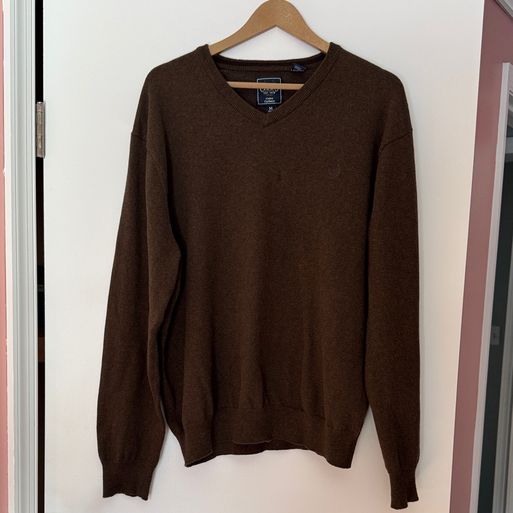 Chaps 5% Cashmere 95% Cotton Brown Elevated V-Neck Sweater | Men's Medium